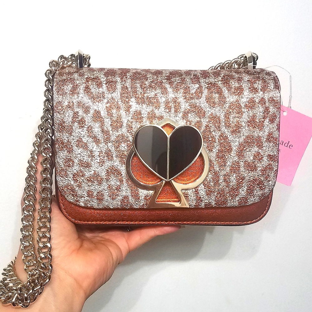 NEW Kate Spade Metallic Leopard Print Bag Nicola Crossbody/Shoulder + Dust bag
